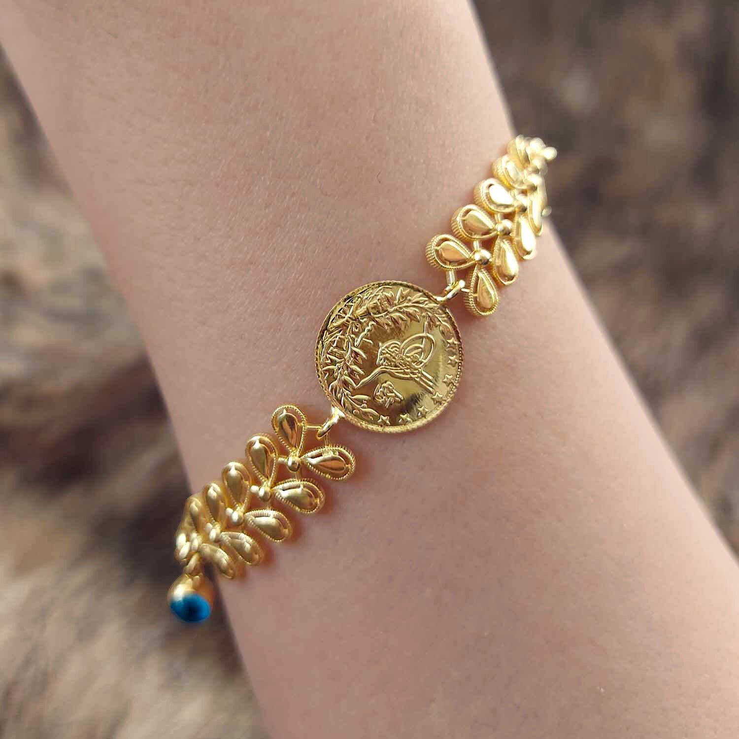 22 Ayar Reşat Çeyrekli 14 Ayar Kordonlu Altın Bileklik