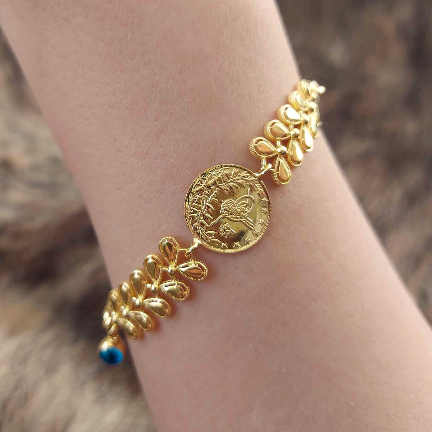 22 Ayar Reşat Çeyrekli 14 Ayar Kordonlu Altın Bileklik