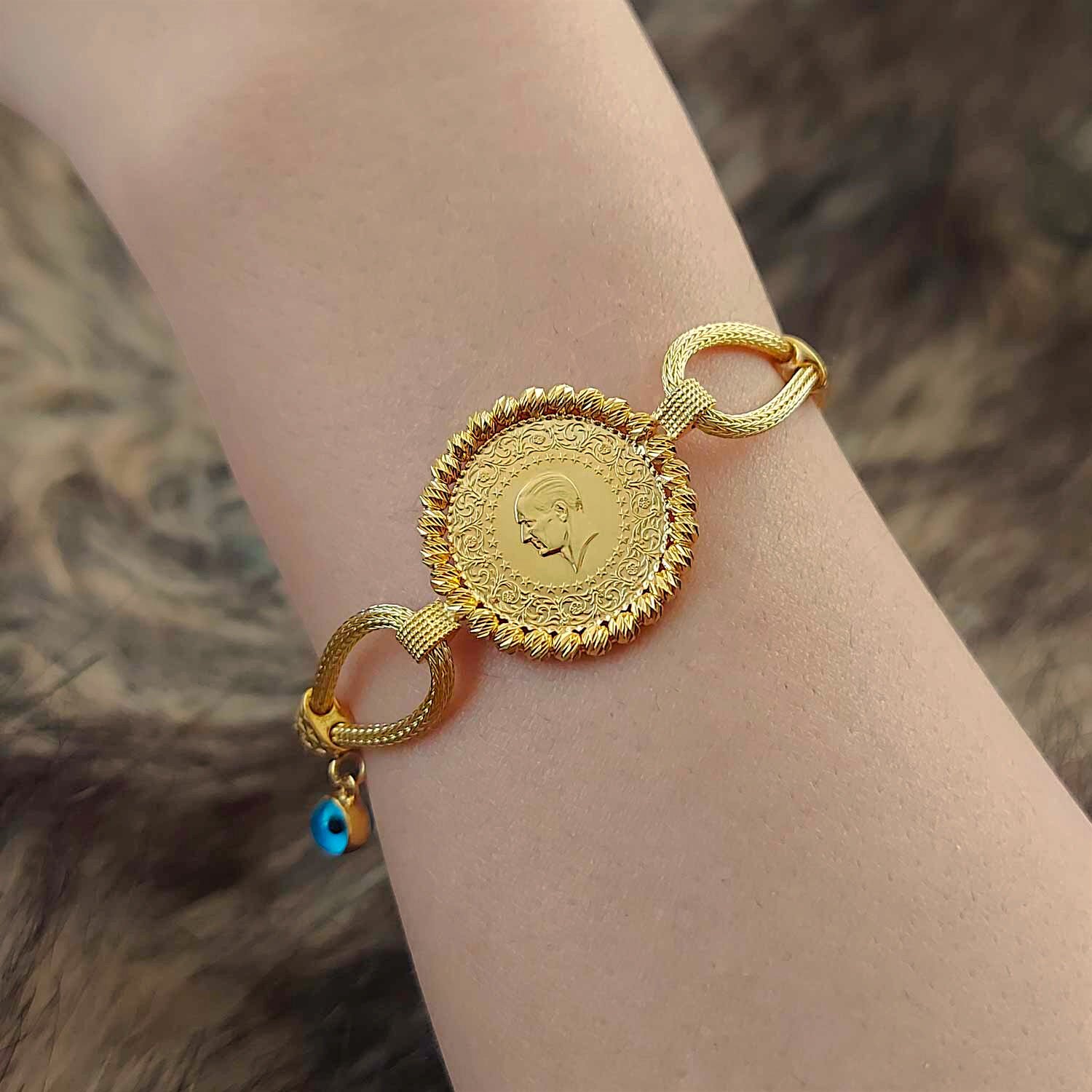 22 Ayar Yatırımlık Çeyrek Altınlı 14 Ayar Dorikalı Altın Bileklik