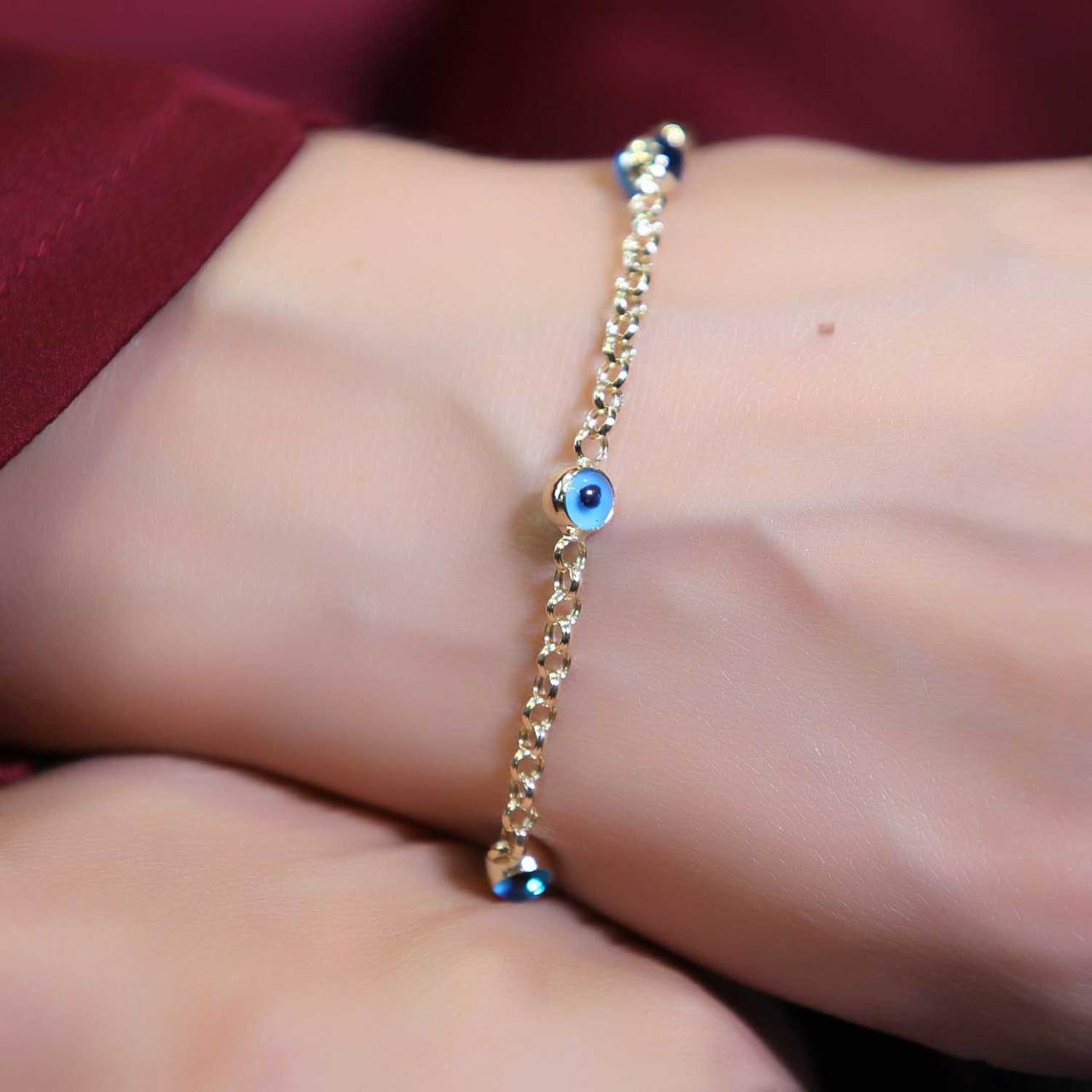 Halka Zincirli Göz Boncuklu Bileklik 14 Ayar Altın 3.75 Gram