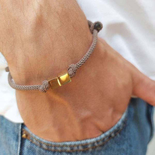 14 Ayar Altın Küplü Ayarlanabilir Erkek Bilekliği Bej